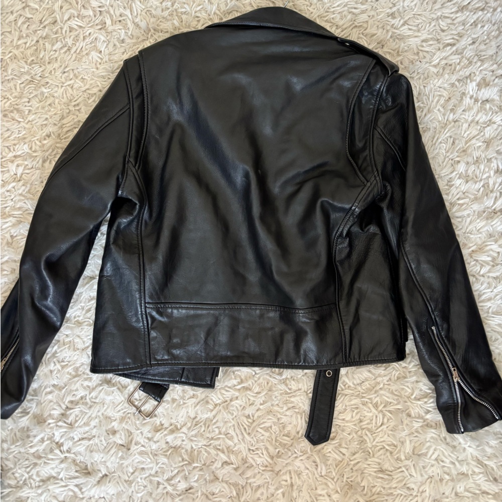 Authentic Black Leather Biker Jacket Unisex - Picture 3 of 7